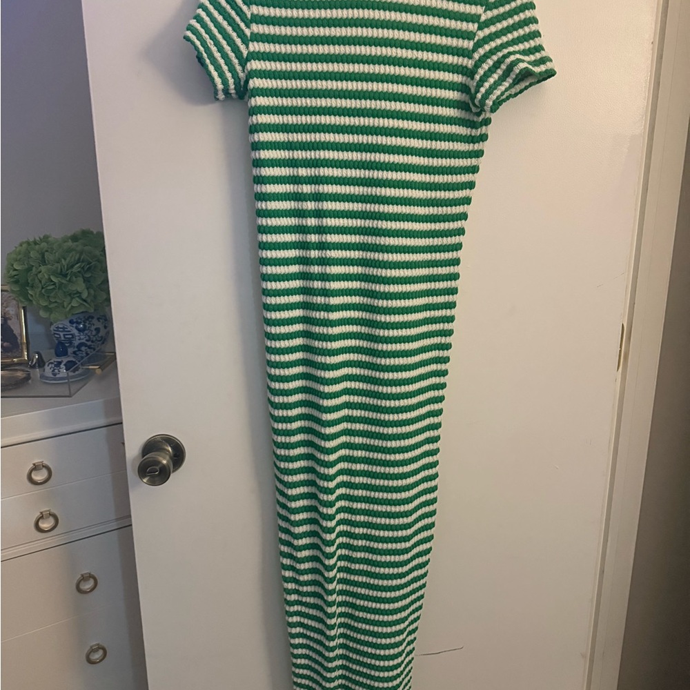 Mango Green and White Striped Knit Dress - Picture 3 of 4